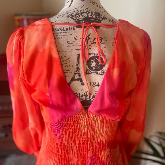 ~ All About May ~ Sunset Watercolor Smocked Chiffon Dress ~ US 6 - Picture 4 of 7